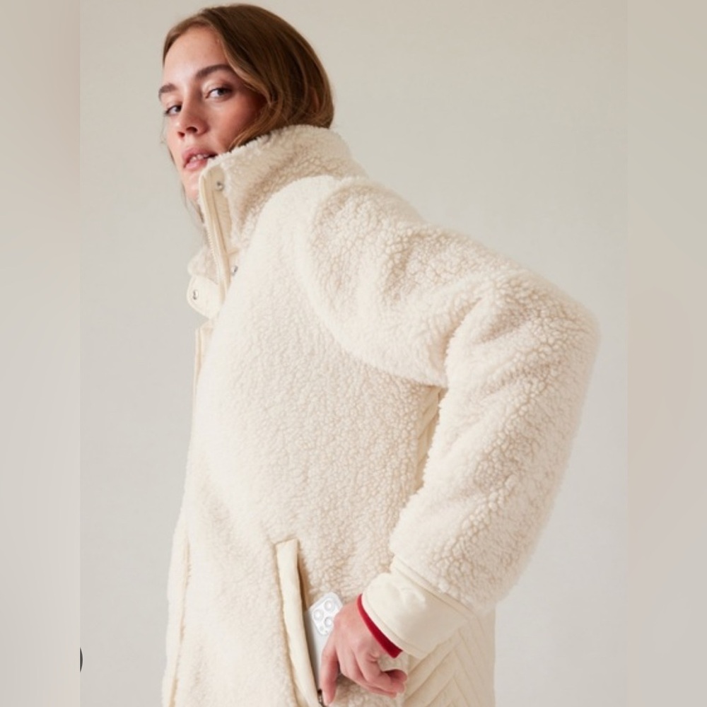 Athleta Cream Teddy Jacket Plush Oversized Fit